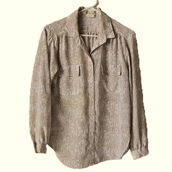 Cover Story Button Down Blouse, Taupe/White Swiggle, Excel. Condition Women's 8 - Picture 2 of 6